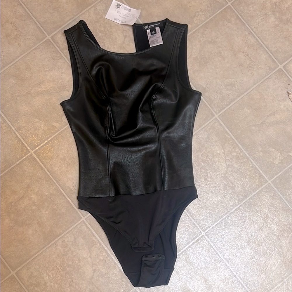 NEW Black Faux Leather INC bodysuit size S